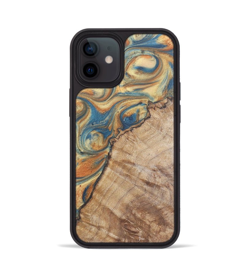 iPhone 12 Wood Phone Case - Mabel (Teal & Gold, 724238)