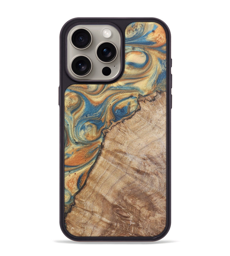 iPhone 15 Pro Max Wood Phone Case - Mabel (Teal & Gold, 724238)