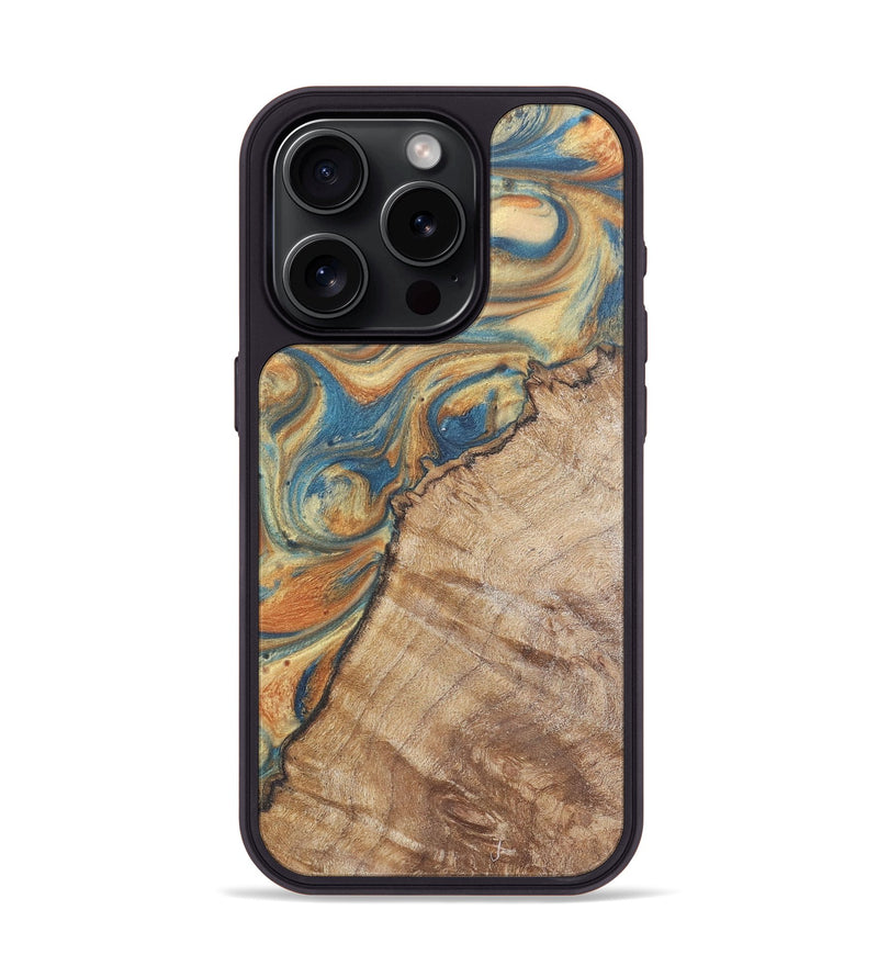 iPhone 15 Pro Wood Phone Case - Mabel (Teal & Gold, 724238)