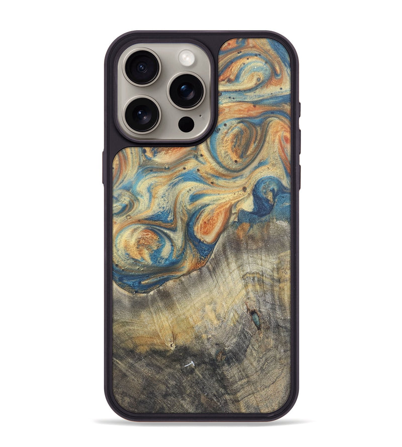 iPhone 15 Pro Max Wood Phone Case - Bentley (Teal & Gold, 724239)