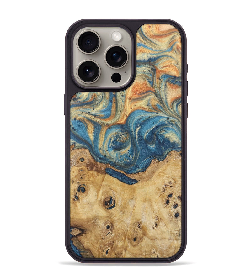 iPhone 15 Pro Max Wood Phone Case - Shaun (Teal & Gold, 724240)