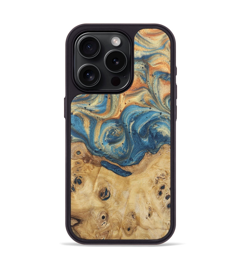 iPhone 15 Pro Wood Phone Case - Shaun (Teal & Gold, 724240)