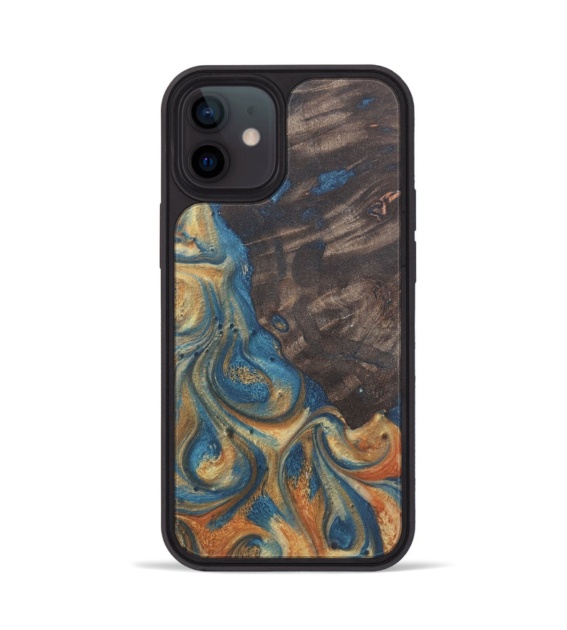 iPhone 12 Wood Phone Case - Giuliana (Teal & Gold, 724241)