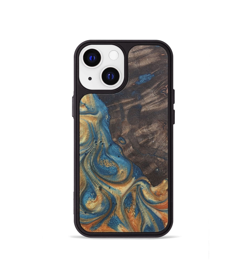 iPhone 13 mini Wood Phone Case - Giuliana (Teal & Gold, 724241)