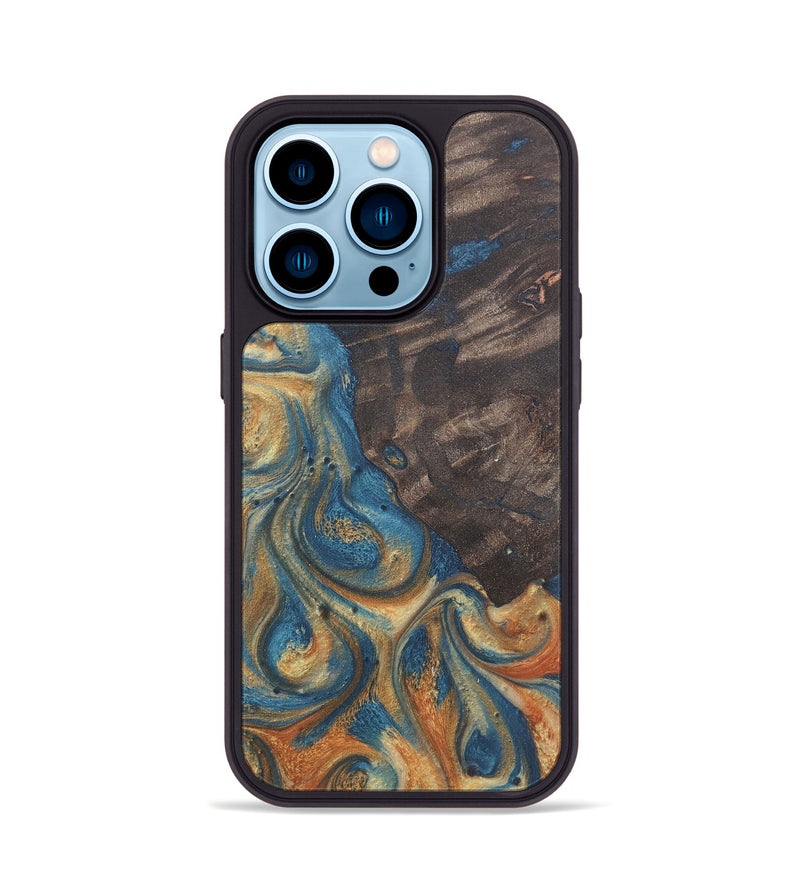 iPhone 14 Pro Wood Phone Case - Giuliana (Teal & Gold, 724241)