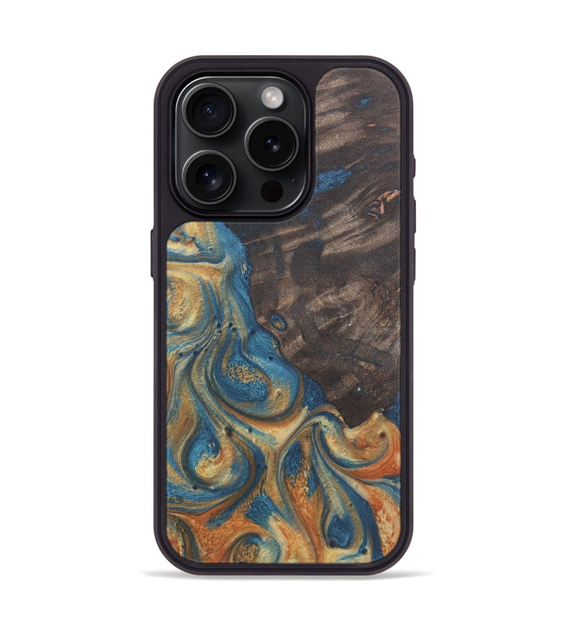 iPhone 15 Pro Wood Phone Case - Giuliana (Teal & Gold, 724241)