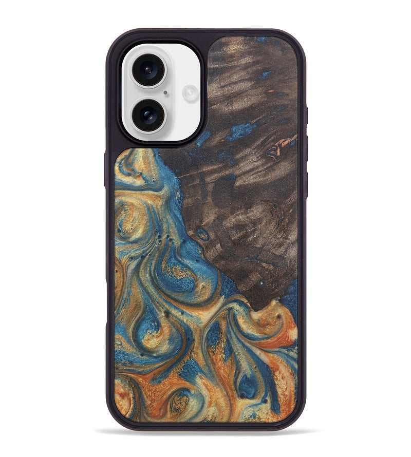 iPhone 16 Plus Wood Phone Case - Giuliana (Teal & Gold, 724241)