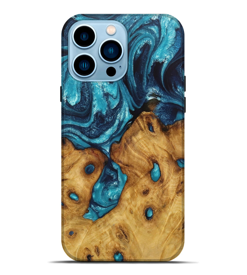 iPhone 14 Pro Max Wood Live Edge Phone Case - Peyton (Blue, 724255)