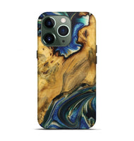 iPhone 13 Pro Wood Live Edge Phone Case - Gladys (Teal & Gold, 724259)