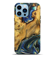 iPhone 14 Pro Max Wood Live Edge Phone Case - Gladys (Teal & Gold, 724259)