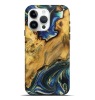 iPhone 15 Pro Max Wood Live Edge Phone Case - Gladys (Teal & Gold, 724259)