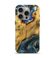 iPhone 16 Pro Wood Live Edge Phone Case - Gladys (Teal & Gold, 724259)