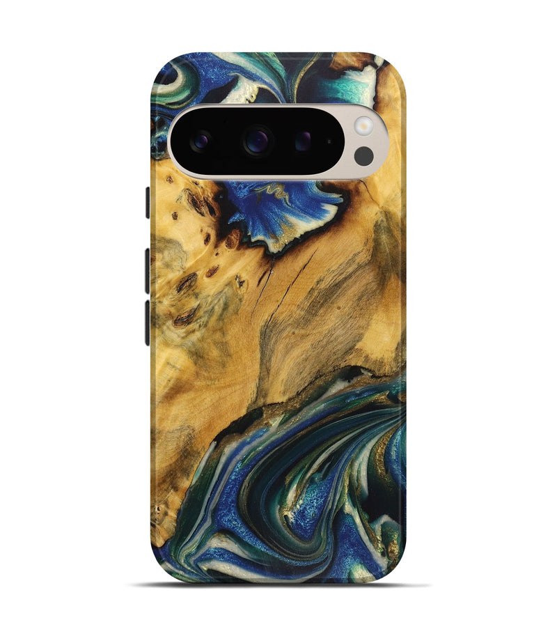 Pixel 9 Wood Live Edge Phone Case - Gladys (Teal & Gold, 724259)