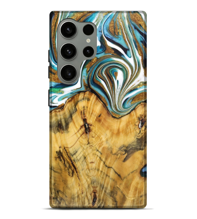 Galaxy S24 Ultra Wood Live Edge Phone Case - Melody (Teal & Gold, 724260)