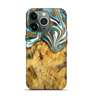 iPhone 13 Pro Wood Live Edge Phone Case - Melody (Teal & Gold, 724260)