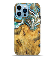 iPhone 14 Pro Max Wood Live Edge Phone Case - Melody (Teal & Gold, 724260)