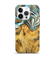 iPhone 15 Pro Wood Live Edge Phone Case - Melody (Teal & Gold, 724260)