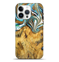 iPhone 15 Pro Max Wood Live Edge Phone Case - Melody (Teal & Gold, 724260)