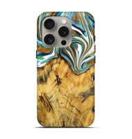 iPhone 16 Pro Wood Live Edge Phone Case - Melody (Teal & Gold, 724260)