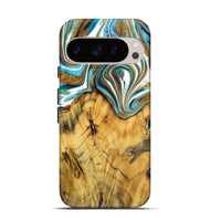 Pixel 9 Wood Live Edge Phone Case - Melody (Teal & Gold, 724260)