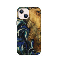 iPhone 13 mini Wood Live Edge Phone Case - Lainey (Teal & Gold, 724261)