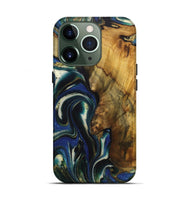 iPhone 13 Pro Wood Live Edge Phone Case - Lainey (Teal & Gold, 724261)