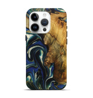 iPhone 15 Pro Wood Live Edge Phone Case - Lainey (Teal & Gold, 724261)