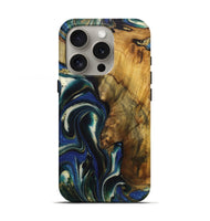 iPhone 16 Pro Wood Live Edge Phone Case - Lainey (Teal & Gold, 724261)