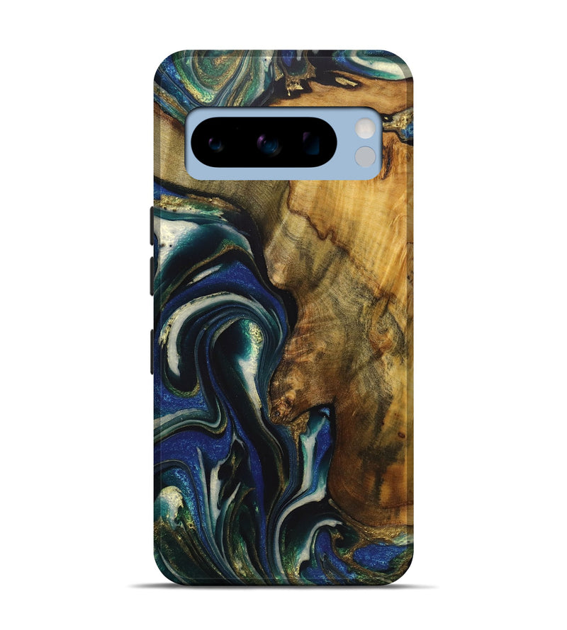 Pixel 8 Pro Wood Live Edge Phone Case - Lainey (Teal & Gold, 724261)