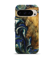 Pixel 9 Wood Live Edge Phone Case - Lainey (Teal & Gold, 724261)