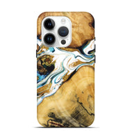 iPhone 15 Pro Wood Live Edge Phone Case - Darrell (Teal & Gold, 724263)