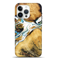 iPhone 15 Pro Max Wood Live Edge Phone Case - Darrell (Teal & Gold, 724263)