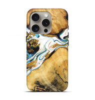 iPhone 16 Pro Wood Live Edge Phone Case - Darrell (Teal & Gold, 724263)