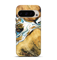 Pixel 9 Wood Live Edge Phone Case - Darrell (Teal & Gold, 724263)