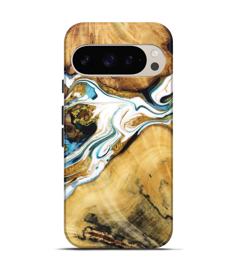 Pixel 9 Wood Live Edge Phone Case - Darrell (Teal & Gold, 724263)