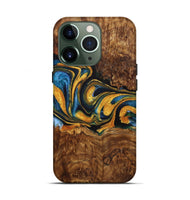 iPhone 13 Pro Wood Live Edge Phone Case - Kristi (Teal & Gold, 724265)