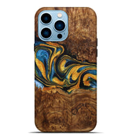 iPhone 14 Pro Max Wood Live Edge Phone Case - Kristi (Teal & Gold, 724265)