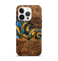 iPhone 15 Pro Wood Live Edge Phone Case - Kristi (Teal & Gold, 724265)