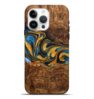 iPhone 15 Pro Max Wood Live Edge Phone Case - Kristi (Teal & Gold, 724265)