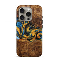 iPhone 16 Pro Wood Live Edge Phone Case - Kristi (Teal & Gold, 724265)