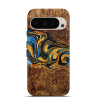 Pixel 9 Wood Live Edge Phone Case - Kristi (Teal & Gold, 724265)