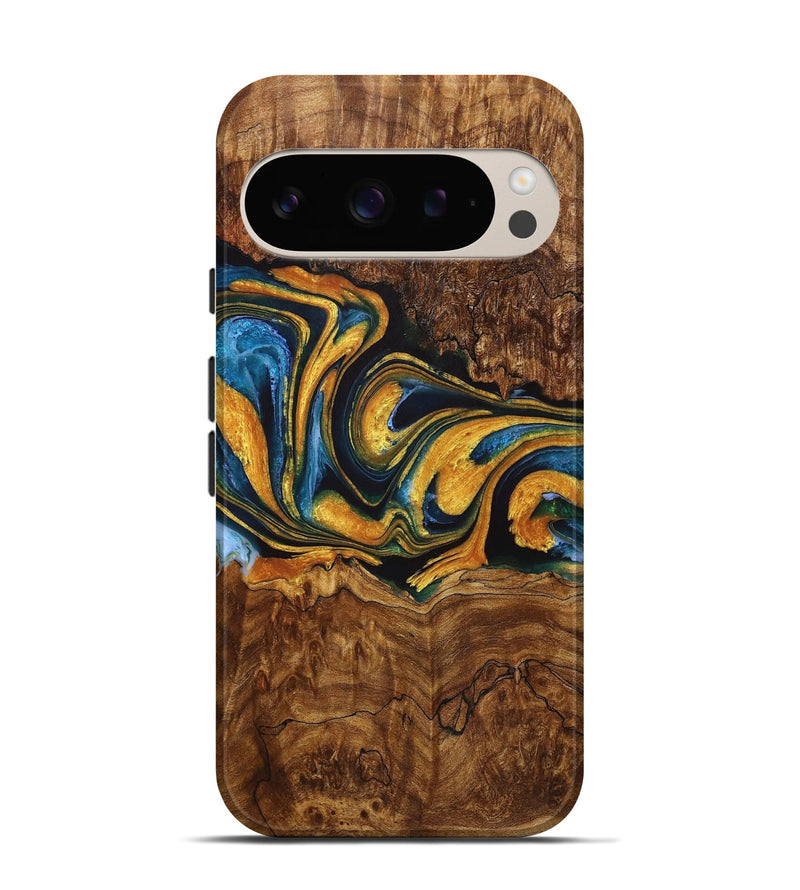 Pixel 9 Wood Live Edge Phone Case - Kristi (Teal & Gold, 724265)