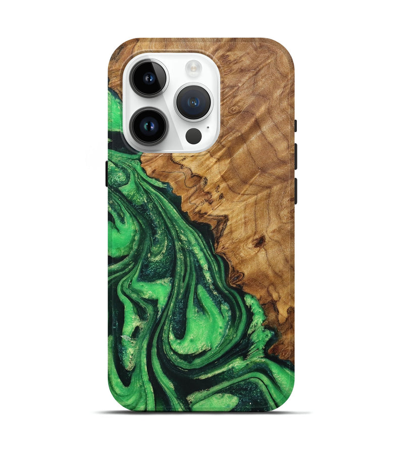 iPhone 15 Pro Wood Live Edge Phone Case - Edna (Green, 724266)