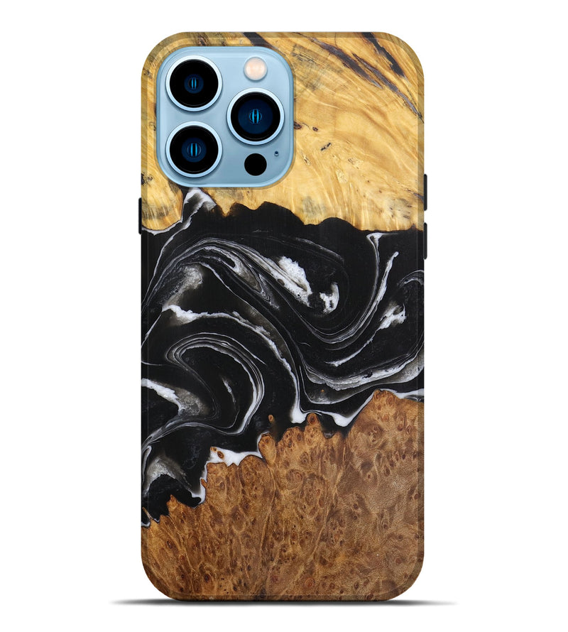 iPhone 14 Pro Max Wood Live Edge Phone Case - Jorge (Black & White, 724269)