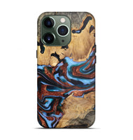 iPhone 13 Pro Wood Live Edge Phone Case - Zachary (Teal & Gold, 724270)