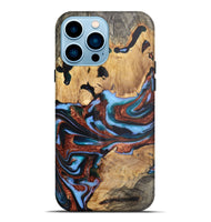 iPhone 14 Pro Max Wood Live Edge Phone Case - Zachary (Teal & Gold, 724270)