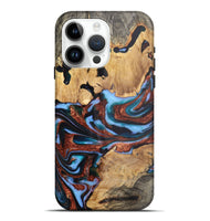 iPhone 15 Pro Max Wood Live Edge Phone Case - Zachary (Teal & Gold, 724270)