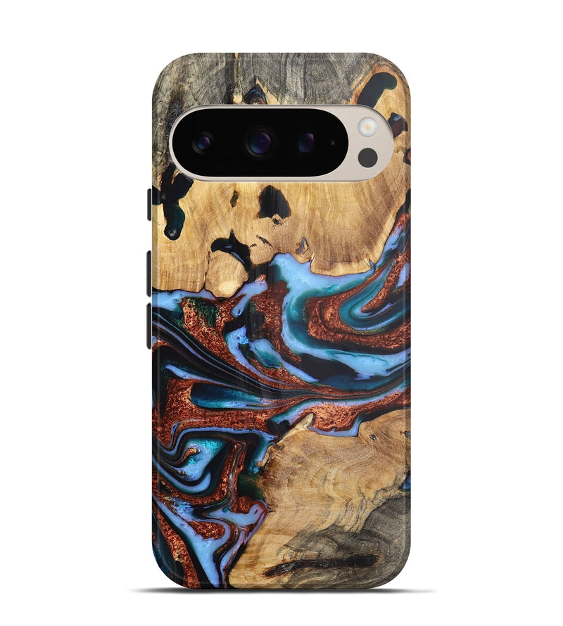 Pixel 9 Wood Live Edge Phone Case - Zachary (Teal & Gold, 724270)