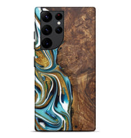 Galaxy S22 Ultra Wood Live Edge Phone Case - Martha (Teal & Gold, 724273)