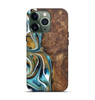 iPhone 13 Pro Wood Live Edge Phone Case - Martha (Teal & Gold, 724273)